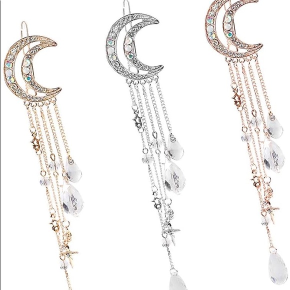 Moon stars crystals hair clips gold silver rose - Picture 2 of 16